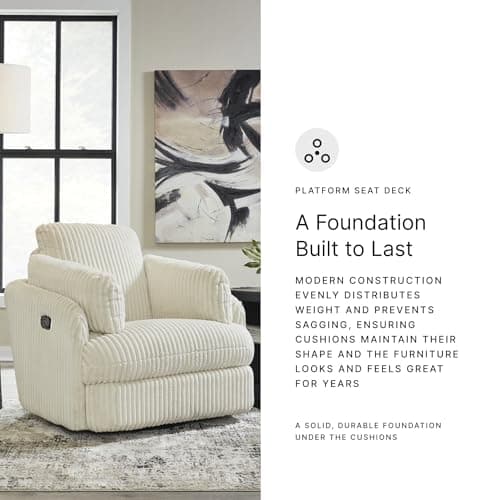 Signature Design by Ashley Tie-Breaker Casual Swivel Glider Recliner with Hidden Storage, White 8