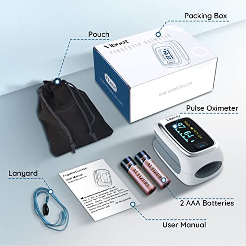 Vibeat Bluetooth Fingertip Pulse Oximeter with Pulse Rate, Blood Oxygen Saturation Monitor | Finger O2 Meter, Batteries and Lanyard Included, Free APP 6