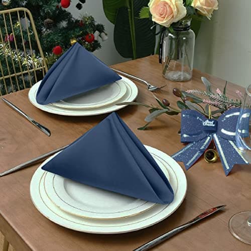Ruvanti Cloth Napkins Set of 12, 18x18 Inches Napkins Cloth Washable, Soft, Durable, Absorbent, Cotton Blend. Table Dinner Napkins Cloth for Hotel, Lunch, Restaurant, Weddings, Parties -Ocean Blue 7