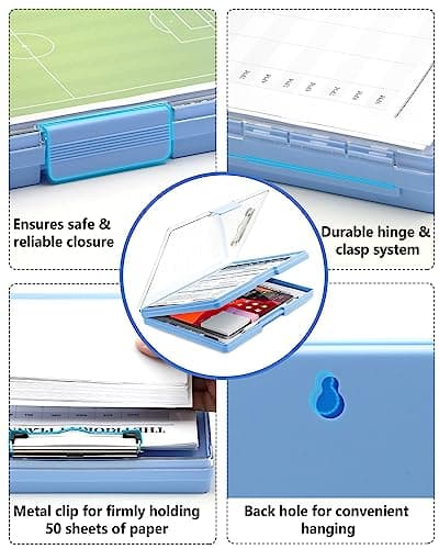 Clearview Clipboard with 2 Storage, Dry Erase 8.5x11 Heavy Duty ClipBoards - High Capacity Coaches Clip Board with Pen Holder - Side Opening Plastic Nursing Clip Case - Aqua Blue 7
