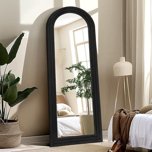 ABSWHLM 65"x22" Arched Full Length Mirror Solid Wood Frame Floor Large Mirror for Living Room, Bedroom Hanging Standing or Leaning Wall-Mounted, Black 5