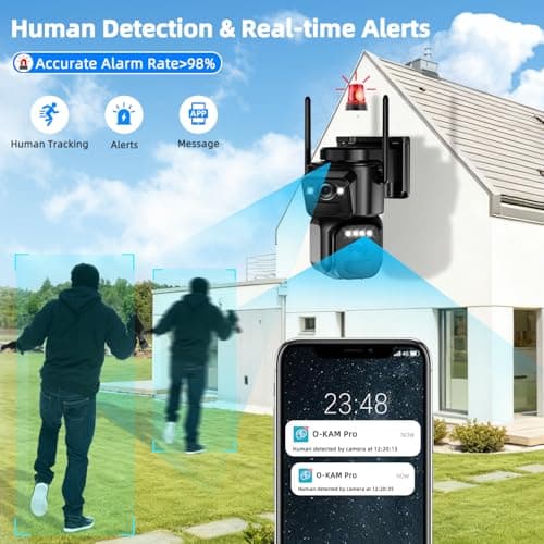 BEZOMIZ 4K Solar Security Cameras Wireless Outdoor, 5GHz/2.4GHz WiFi 360° PTZ Cameras for Home Security with Dual Lens, 2 PIR Motion Detection, Siren, Color Night Vision, 2-Way Talk, IP66 5