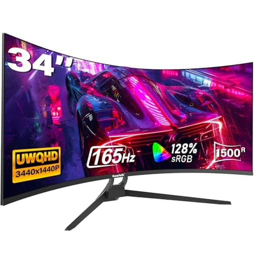 Gawfolk 34 Inch Ultrawide Curved Gaming Monitor, 1500R PC Screen 165hz UWQHD 4K, Curved Computer Screen with FreeSync, Support Wallmount 75x75mm-Black 9