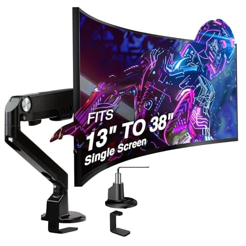 AVLT Single 13"-38" Monitor Arm Desk Mount fits One Flat/Curved/Ultrawide Screens Full Motion Height Swivel Tilt Rotation Adjustable - VESA/C-Clamp/Cable Management - Black