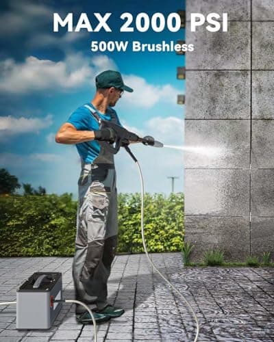 40V Cordless Pressure Washer, 2000PSI Battery Powered Pressure Washer with 2.5Ah Battery and Fast Charger, 3 Adjustable Modes, Brushless Motor, 30min Runtime for Car/Patio Cleaning (40V 2.5Ah) 3