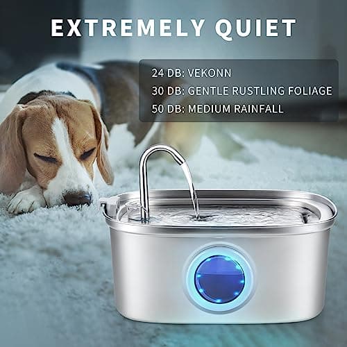 Vekonn Cat Water Fountain Stainless Steel, 0.8gal/108oz Pet Water Fountain with Water Level Indicator and 3 Filters, Cat Fountain with Quiet Pump Ideal for Cats, Dogs and Multi-pet households 5