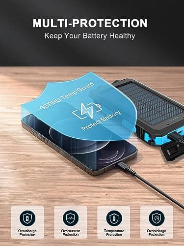 Solar Charger, 38800mAh Solar Power Bank, Waterproof External Backup Battery Power Pack with USB C Input/Output/LED Flashlights Compatible with iPhone, Samsung, iPad, Suitable for Outdoor, Camping 5