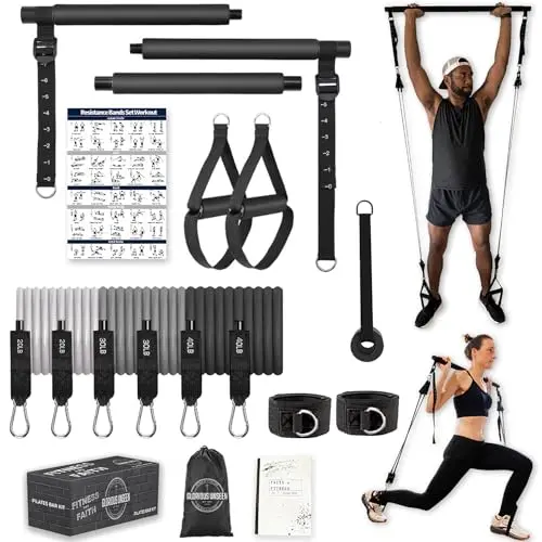Pilates Resistance Bands with Handles - TPE Pilates Bar Kit with Resistance Bands | Resistance Bands for Workout | Pilates Stretch Bands for Exercise w/30 Day Bible Reading Devotional Plan | Gym Kit
