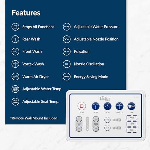 Bio Bidet BB1000 Warm Water Bidet Seat, Air Dryer, Heated Seat with Slow Close Lid, Remote Control, Elongated 5