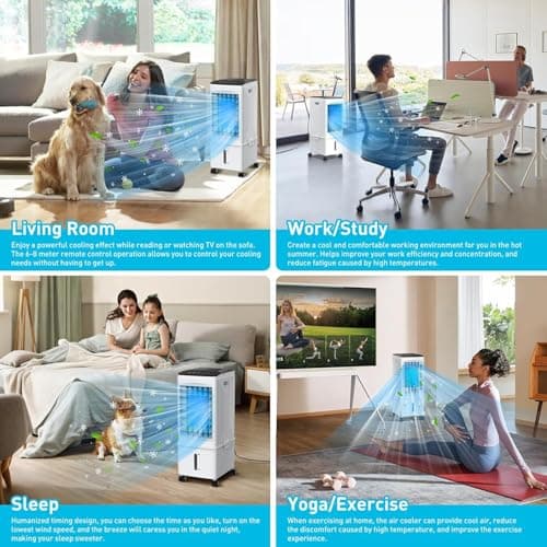 Evaporative Air Cooler, [9.5L large Water Tank]3-in-1 Portable Air Conditioners for Room, 3 Speeds, Fast Cooling Portable AC Unit w/7H Timer/Remote, Quiet Swamp Cooler for Bedroom Office 8