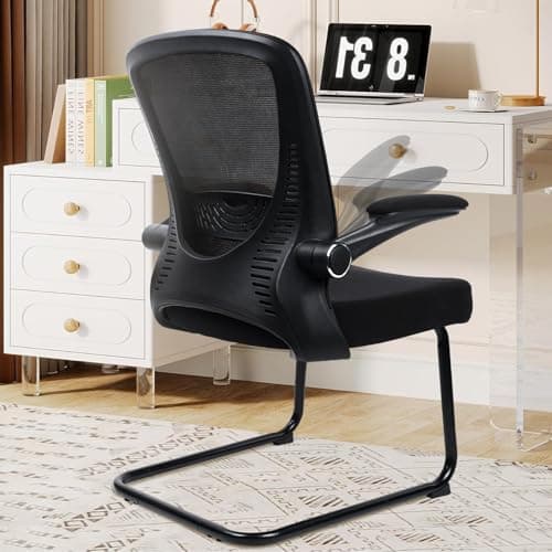 CLATINA Waiting Room Chairs with Flip Up Arms and Adjustable Lumbar Support, Office Guest Chairs & Reception Chair for Conference Room, Breathable Mesh Black Desk Chair No Wheels for Elderly 9