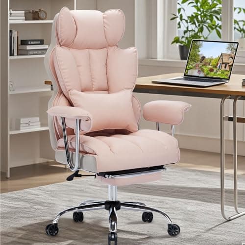 Efomao Big and Tall Office Chair 400LBS - Pink Heavy Duty Executive Office Chair with Footrest, Ergonomic Home Office Desk Chair, Wide Computer Chair for Heavy People