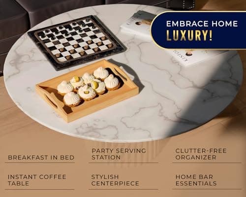 Comfify 1pc Bamboo Serving Tray - Versatile Ottoman Tray for Entertainment, Decor & Smooth Edges Design - Natural Color 5