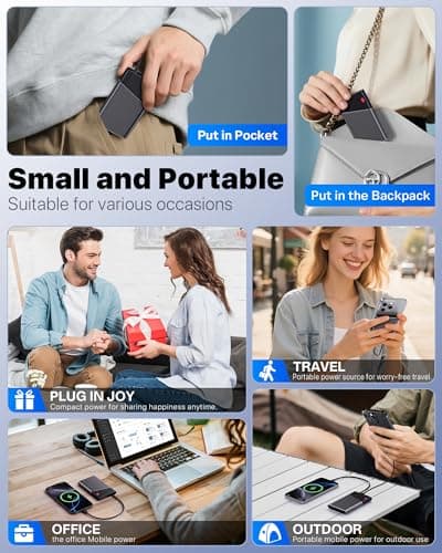 Aaoyun Portable Charger Power Bank, 10000mAh 22.5W PD Fast Charging Powerbank with Built-in USB C Cable, Slim External Phone Battery Pack for iPhone 17/16/15 Samsung S24 Android etc (Grey) 8