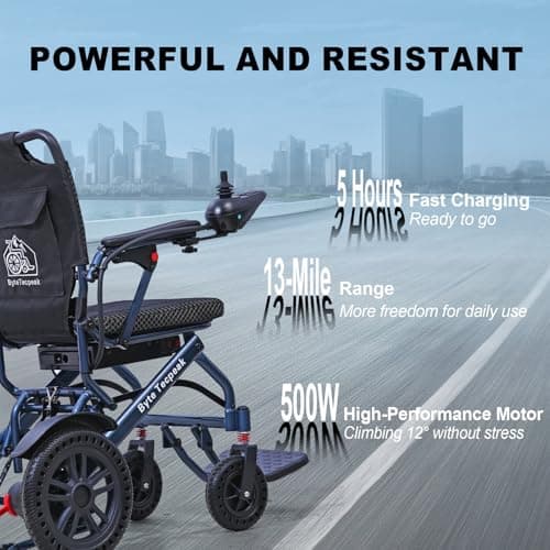 Lightweight Electric Wheelchairs for Adults,Folding Electric Wheelchair Airline Approved,500W Motor,15Miles Range,Portable Motorized Wheelchairs for Seniors,All-Terrain Power Wheelchair,Support 330lbs 6