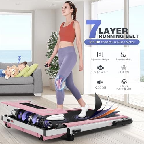 Walking Pad Treadmill with Desk Workstation,3.5 HP Foldable Treadmills with 15% Incline & Handle Bar,450lbs Capacity,2s Folding,Ultra-Quiet,Small/Compact Under Desk Treadmills for Home Ofiice 5