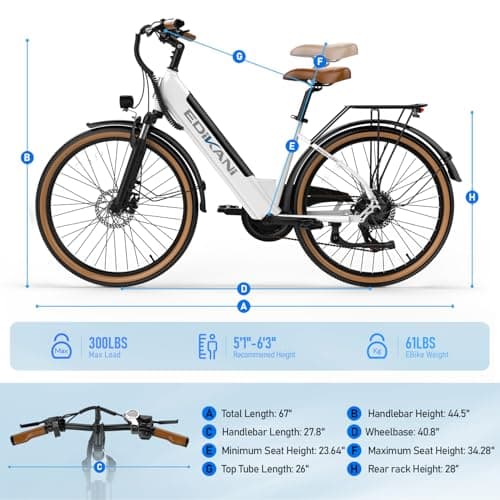 EDIKANI Electric Bike for Adults 25MPH 1500W Peak 26" Comfortable Step-Through Ebike with 48V Internal Battery Adjustable Stem Best Electric Bicycle for Women Commuter up to 70 Miles EDM02 9
