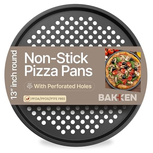 Non-Stick Pizza Pan with Holes - 13-Inch Perforated Pizza Crisper Carbon Steel Pizza Pan - 1 Round Pizza Trays PFOA PFOS and PTFE Free