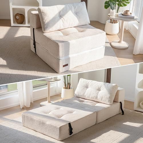 MAXYOYO Folding Sofa Bed, Convertible Sofa Bed with High-Density Support Foam, Portable 4 in 1 Fold Out Chair to Floor Lounger, Versatile Floor Couch for Living Room Bedroom, Beige