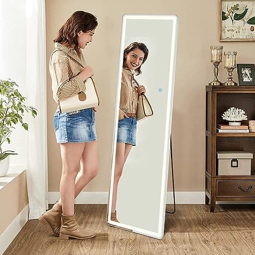 Sweetcrispy Full Length Mirror with LED Lights, 65"x21" Lighted Floor Mirror with Dimming & 3 Color Lighting, Stand for Bedroom, Dressing Room 7