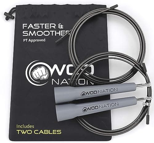 WOD Nation Adjustable Speed Jump Rope - Grey, Classic Speed Rope - Home Gym & Exercise Equipment for Fitness, Boxing, MMA & Cardio - Workout Equipment for Men, Women & Kids