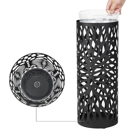 SONGMICS Umbrella Stand, Umbrella Holder for Entryway, Steel Round Umbrella Rack Freestanding, for Canes Walking Sticks, with a Detachable Drip Tray, 2 Long and 2 Short Hooks, Matte Black ULUC20B 7