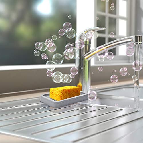 2PCS Draining Soap Dishes, Dishwashing Sponge Soap Holder with Water Tray, Keep The Place Dry, Easy to Clean Soap Cases, Suitable for Kitchen, Bathroom, Container (Gray) 5