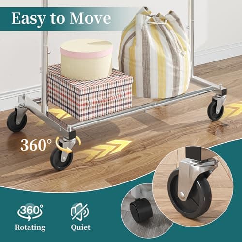 Simple Trending Standard Rod Clothing Garment Rack, Rolling Clothes Organizer on Wheels for Hanging Clothes, Chrome 6
