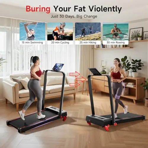 RHYTHM FUN Treadmill with Incline, Walking Pad with Handle Bar,300lbs Walking Pad with APP, Portable Folding Walking Treadmills for Home/Office with Low Noise 5