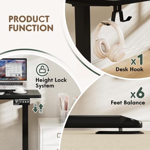 Furmax 63 x 55 Inch L Shaped Standing Desk with 2 Preset Heights, Electric Height Adjustable Computer Table, 2 Hooks & Feet Balance, Corner Sit Stand Desk for Home Office (Black) 5