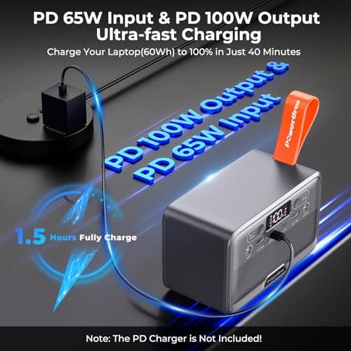 Portable Power Station, PowerUrus 28,000mAh Solar Power Bank, LiFePO4 Battery Backup with 100W/110V AC Outlet, DC & PD Fast Charging, Samll Generator for Dash Cam, Home, Camping, Office, TSA Approved 5