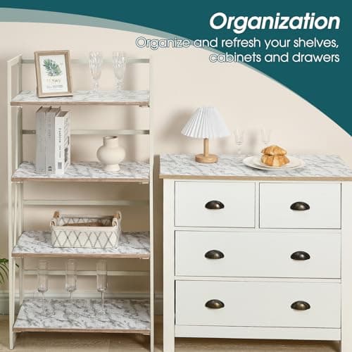 Drawer and Shelf Liner, Non-Adhesive Kitchen Cabinet Liners,Strong Grip Non-Slip Waterproof Washable Mats,Durable Bathroom Cupboard Shelves Mat, Dresser White Stripes, 12 in x 10 FT 7