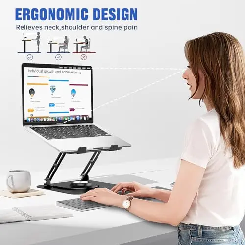 JOYEKY Laptop Stand for Desk, Adjustable Computer Stand with 360° Rotating Base, Ergonomic Laptop Riser for Collaborative Work, Foldable & Portable Laptop Stand, fits for All 10-16" Laptops (Black) 6