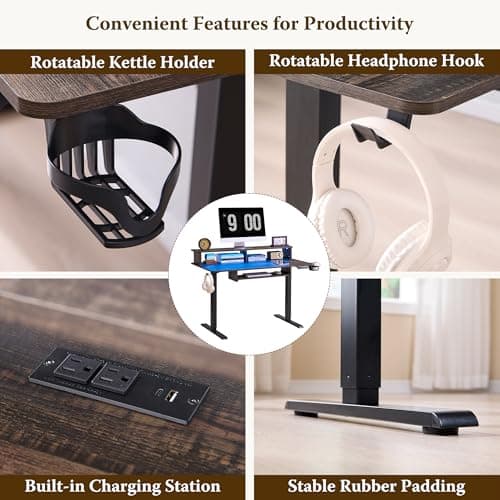 RedLemon 48Inch Gaming Desk, Electric Standing Desk with Height Adjustable, Power Outlets, LED Lights, Keyboard Tray, and Monitor Shelf, Stand Up Computer, Dark Rustic Oak 7