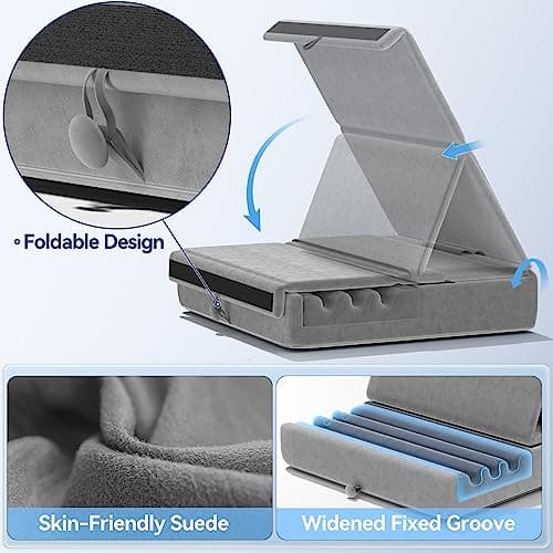KDD Tablet Pillow Holder, Foldable iPad Stand for Lap, Bed and Desk -Tablet Soft Pad Dock with Pocket & Stylus Mount Compatible with iPad Pro 12.9, 10.5, 9.7 Air Mini 6 5 4 3, Galaxy Tab, E-Reader 6