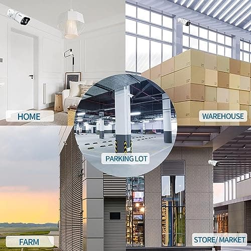 4K Security Camera System, 4pcs 2K PoE Wired Turret Cameras with Human Detection and 2 Way Talk, Color Night Vision, 8MP 4CH NVR with 1TB Hard Drive for 24/7 Local Recording, No Subscription (1 CAM) 7