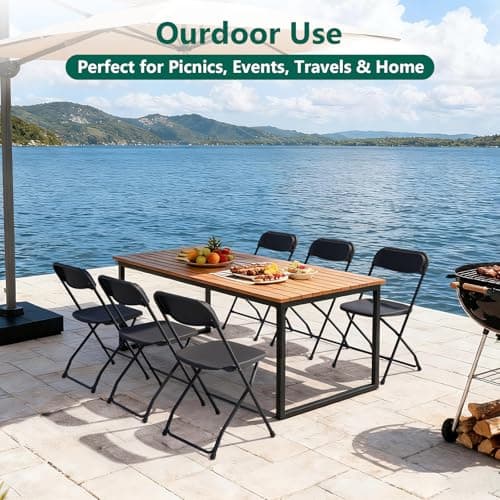 FurniEdge 2 Pack Black Plastic Folding Chairs, Outdoor Portable Folding Chair with Steel Frame, 350lbs Capacity Stackable Foldable Chairs for Patio, Garden, Picnic, Kitchen, Events 6