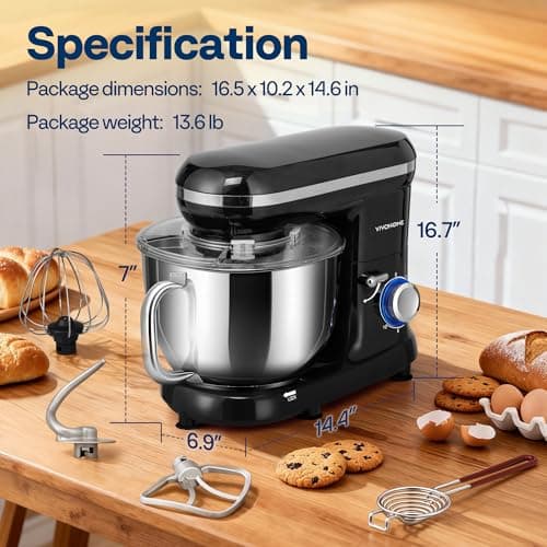 VIVOHOME Stand Mixer, 660W 10 Speed 6 Quart Tilt-Head Kitchen Electric Food Mixer with Beater, Dough Hook, Wire Whip and Egg Separator, Black 7