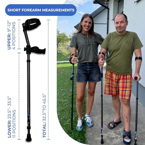 in-Motion Forearm Crutches | Spring Assist Crutches for Adults | Walking Crutch with Ergonomic Handle | Articulating Tips | Size Short (4'2" - 5'5") | Lightweight & Durable | Charcoal | 350lb Capacity 7