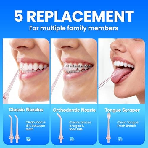 Oralfree Water flosser Teeth Picks - Dental Braces Cordless Oral Irrigator Portable Rechargeable Travel Irrigation Cleaner IPX7 Waterproof Electric Professional Flossing Teeth Cleaning for Home 8