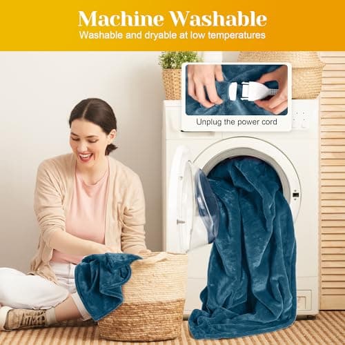 RoyalCraft Heated Blanket 62" x 84" Twin Size, Fast Heating Thorw with 10 Heating Levels & 0.5-12 Hour Auto-Off, ETL Certified, Machine Washable, 5 Year Warranty, Blue 6