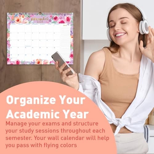 S&O Watercolor Floral 2025 Wall Calendar - Tear-Off Monthly Calendar - 18 Month Academic Wall Calendar - Hanging Calendar to Track for Anniversaries & Appointments - 13.5"x10.5”in 7