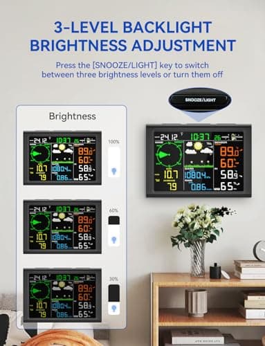 AIRAIN TECH 10-in-1 Wireless Weather Station,with Outdoor Sensor,Rain Gauge,Atomic Clock,Wind Speed/Wind Direction,Indoor Temperature and Humidity,Barometer,Weather Forecast, etc.(NO WiFi) 7