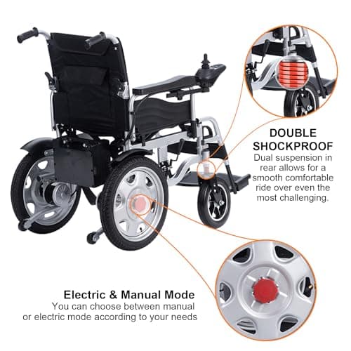 Electric Wheelchairs for Adults,Foldable All Terrain Power Wheelchairs with Dual Motor,Lightweight Portable Intelligent Motorized Wheelchair for Seniors,Airline Approved Travel Electric Wheelchair 8