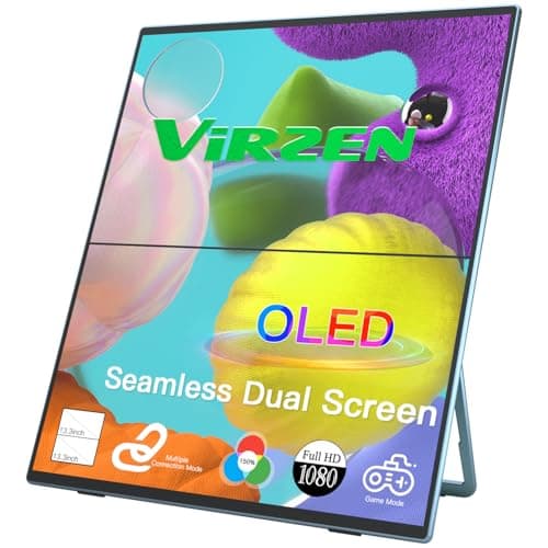 Virzen Portable Monitor OLED Stacked Dual Screen All-in One Seamless 1080P 13.3’’ Triple Screen Extender with VESA Kickstand for Laptop Mini PC Game Console Landscape Portrait Mode