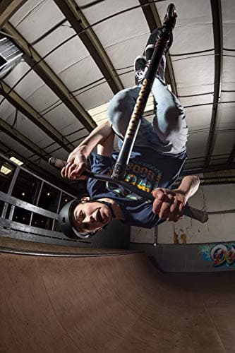 Mongoose Rise 110 Expert Freestyle Stunt Trick Scooter, Lightweight Alloy Deck & Heavy-Duty Frame Up to 220 lbs., Bike-Style Grip, High Impact 110mm Wheels, Black/Tan 7