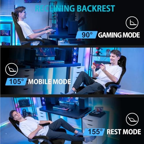 GTPLAYER Gaming Chair Fabric with Pocket Spring Cushion, Big and Tall Gamings Chairs 350LBS High Back Computer Chair with Footrest for Adults Lumbar Support Swivel Game Chair for Office Light Black 7