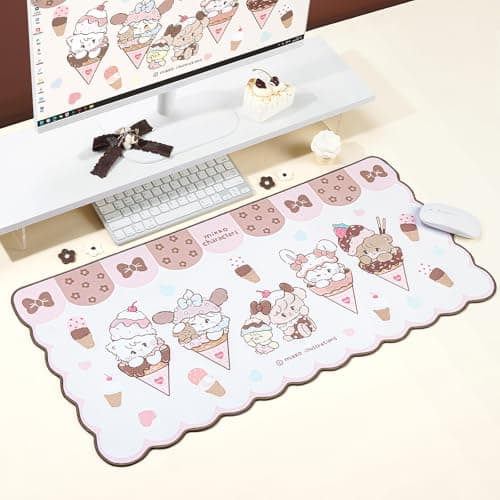 GeekShare Mouse Pad with Stitched Edge, Non-Slip Rubber Base Large Gaming Mouse Pad, Cute Cartoon Waved Edge Desk Mat for Gaming Home Office Work - Mikko Ice Cream 5