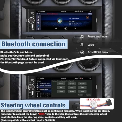Pyniro Universal Single Din Car Stereo with Wireless CarPlay & Android Auto, 6.36 Inch IPS Touch Screen Head Unit with Backup Camera/External Microphone, Car Radio Supports Bluetooth/SWC/FM/USB/TF 5