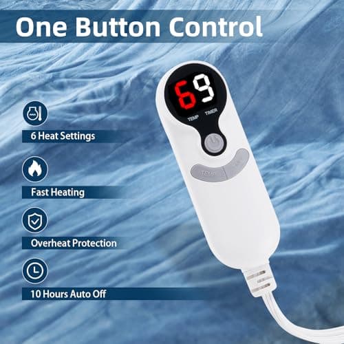 Eydna Electric Heated Blanket 62”x84” Twin Size, Soft Flannel with 6 Heating Settings 10 Hours Auto-Off, Fast-Heating, Machine Washable, Blue 5